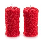 Scented Candles For Home Decor, Rose Fragrance, Pillar Shape, Red Color, Set Of 2, 5.5 X 10.5 Cm - Wax