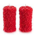 Scented Candles For Home Decor, Rose Fragrance, Pillar Shape, Red Color, Set Of 2, 5.5 X 10.5 Cm - Wax