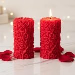 Scented Candles For Home Decor, Rose Fragrance, Pillar Shape, Red Color, Set Of 2, 5.5 X 10.5 Cm - Wax - Image 2