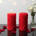 Scented Candles For Home Decor, Rose Fragrance, Pillar Shape, Red Color, Set Of 2, 5.5 X 10.5 Cm - Wax - Image 4