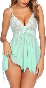 Lace Babydoll Lingerie, Floral Mesh Nightwear with Bow Detail